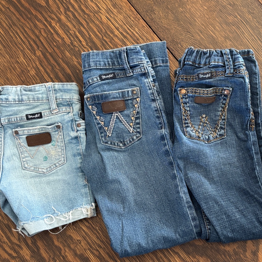 Wrangler Girls Light and Dark Blue Denim Jeans Trio.